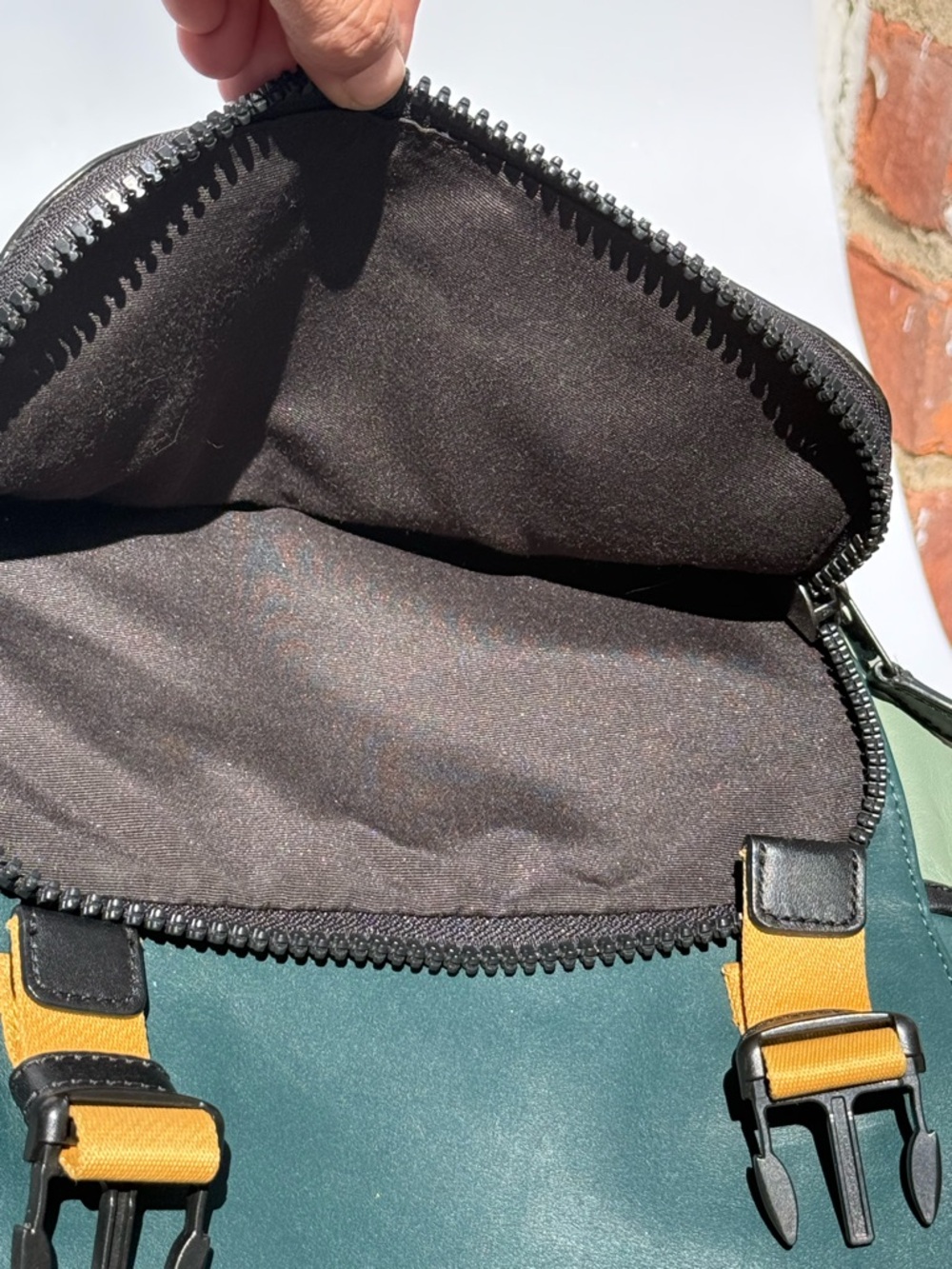 Coach Unisex Coach Track Leather Backpack Green, Black and goldenrod. - Picture 6 of 9